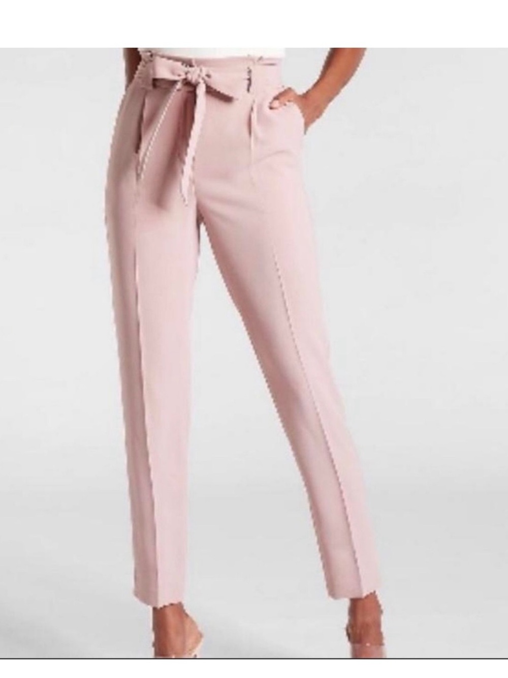 Express Paperbag Waist Trousers in Blush Pink